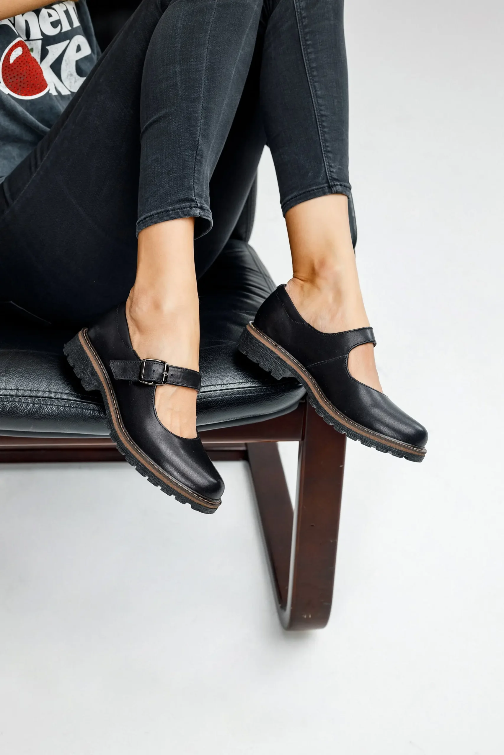 Black Leather Classic Chunky Mary Jane Flats Black Leather Classic Chunky Mary Jane Flats