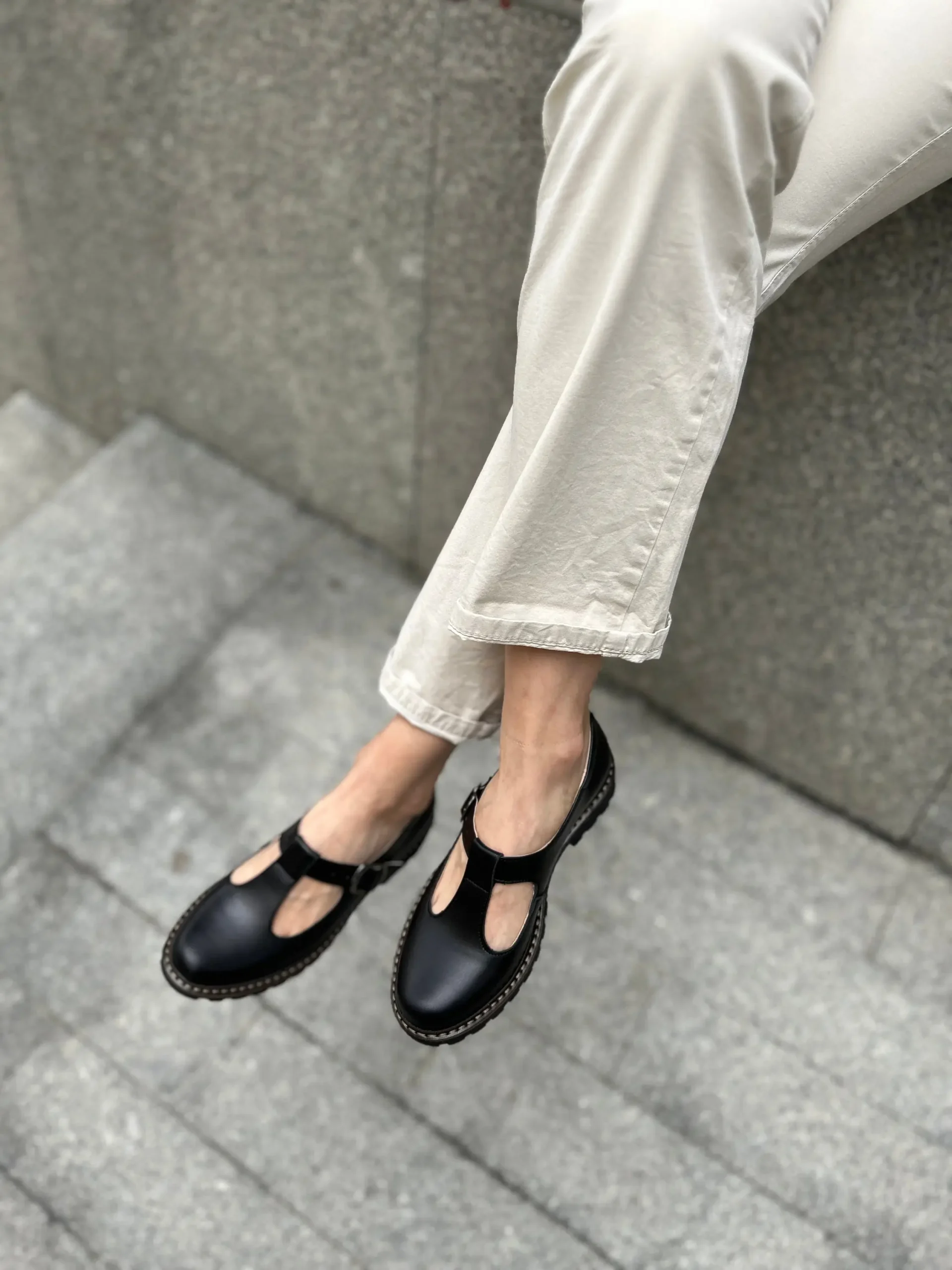Black Leather T-strap Mary Jane Flats Black Leather T-strap Mary Jane Flats