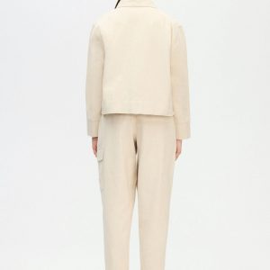 Herringbone Short Jacket Cotton Beige Cream Soft