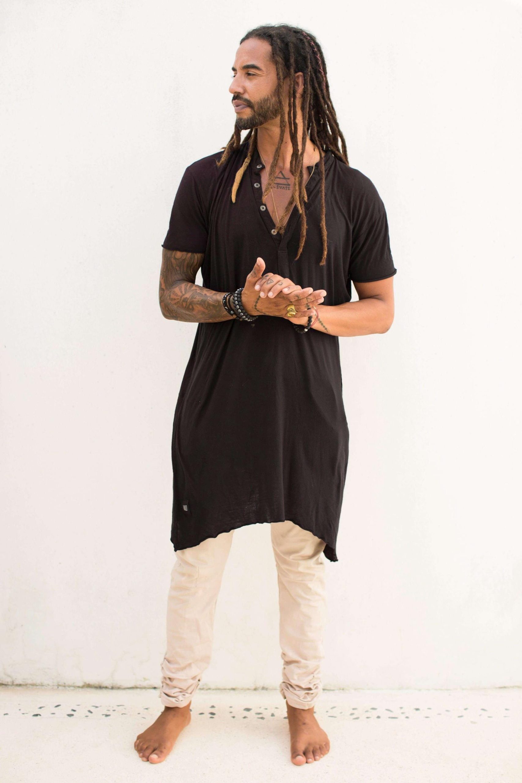 Men's Bamboo Kurta Shirt: Asymmetrical Boho Tunic Top Men's Bamboo Kurta Shirt: Asymmetrical Boho Tunic Top
