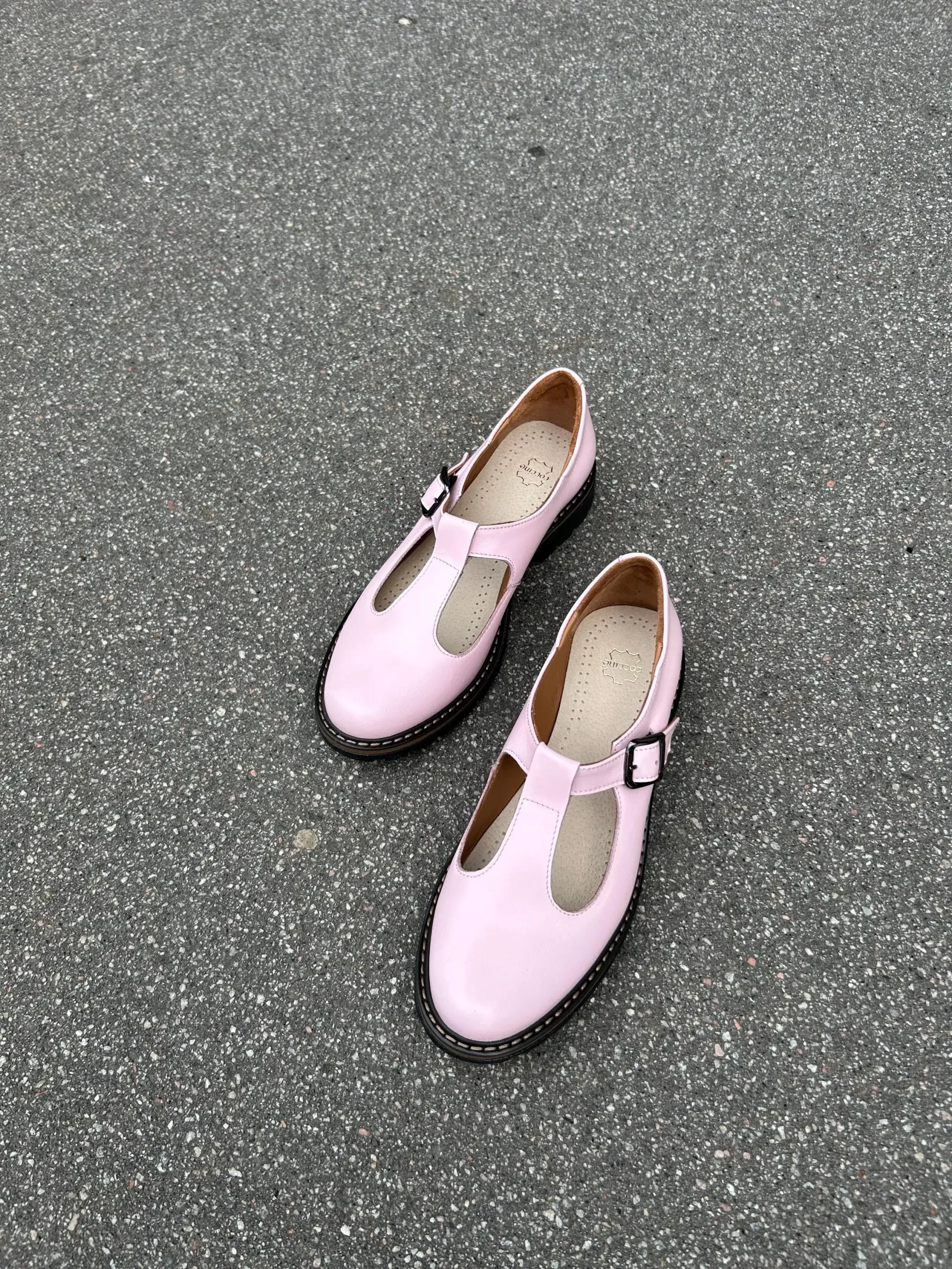 Pink Leather T-strap Mary Jane Flats Pink Leather T-strap Mary Jane Flats