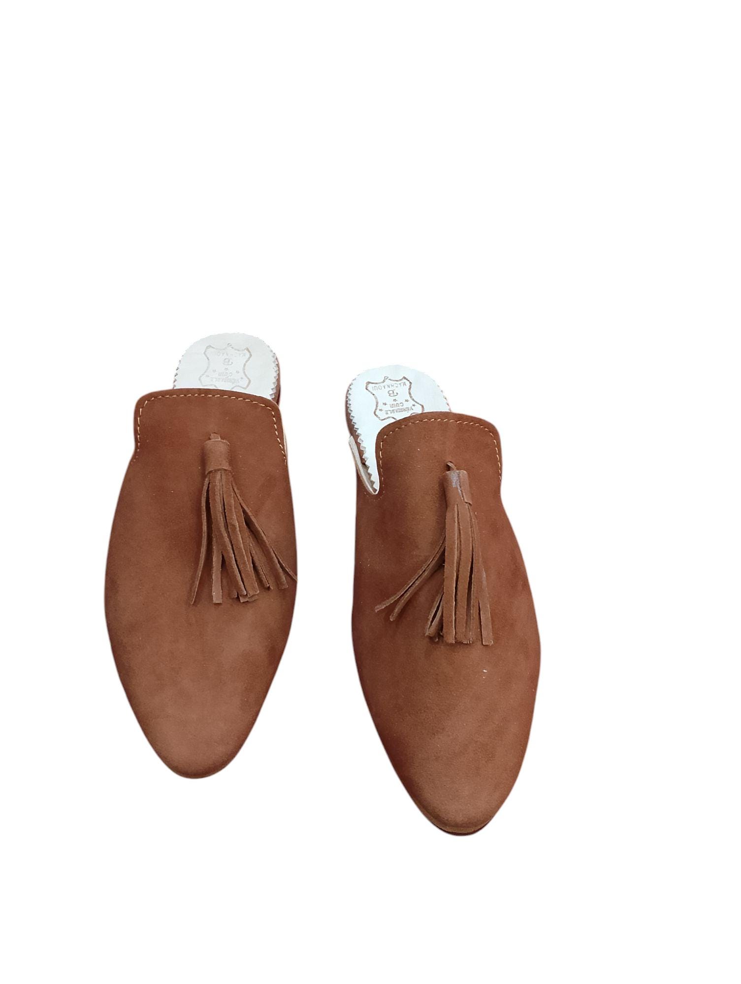 Women’s Bleu Leather Mules Handmade Pointed Toe Slip Women’s Bleu Leather Mules Handmade Pointed Toe Slip