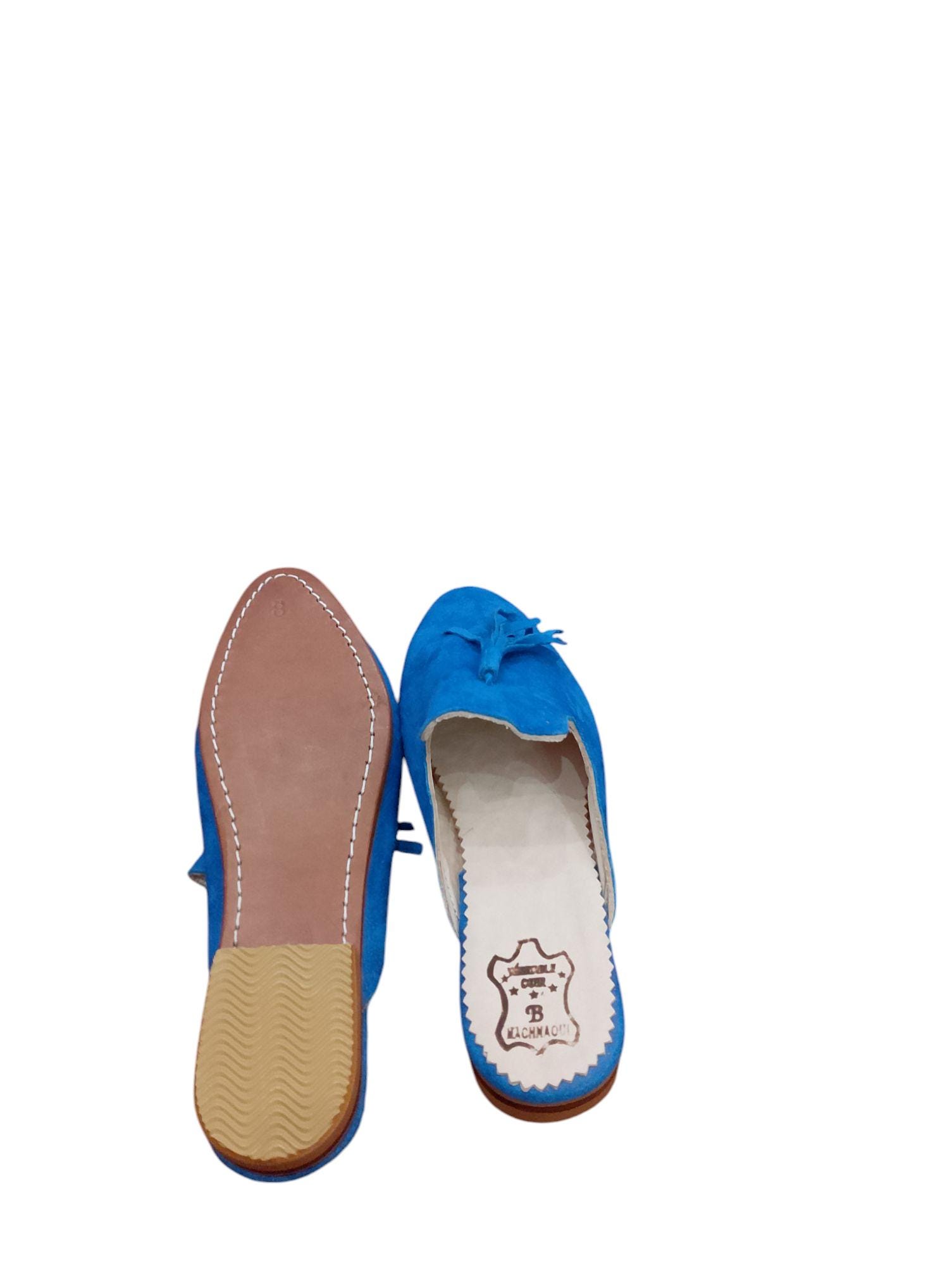 Women’s Bleu Leather Mules Handmade Pointed Toe Slip Women’s Bleu Leather Mules Handmade Pointed Toe Slip