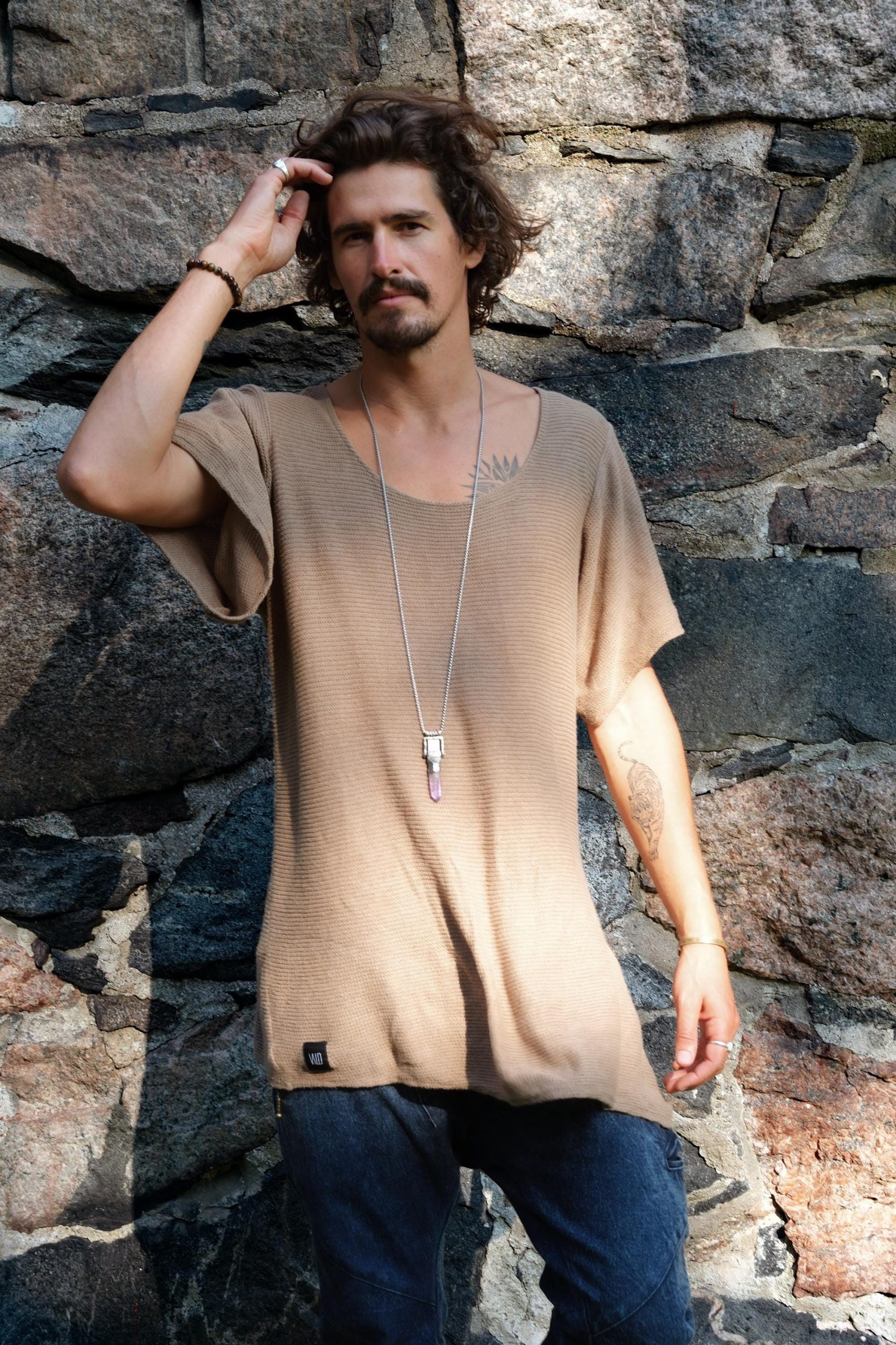 Hand Knit Cotton Tshirt Men: Bohemian Beach Shirt Hand Knit Cotton Tshirt Men: Bohemian Beach Shirt
