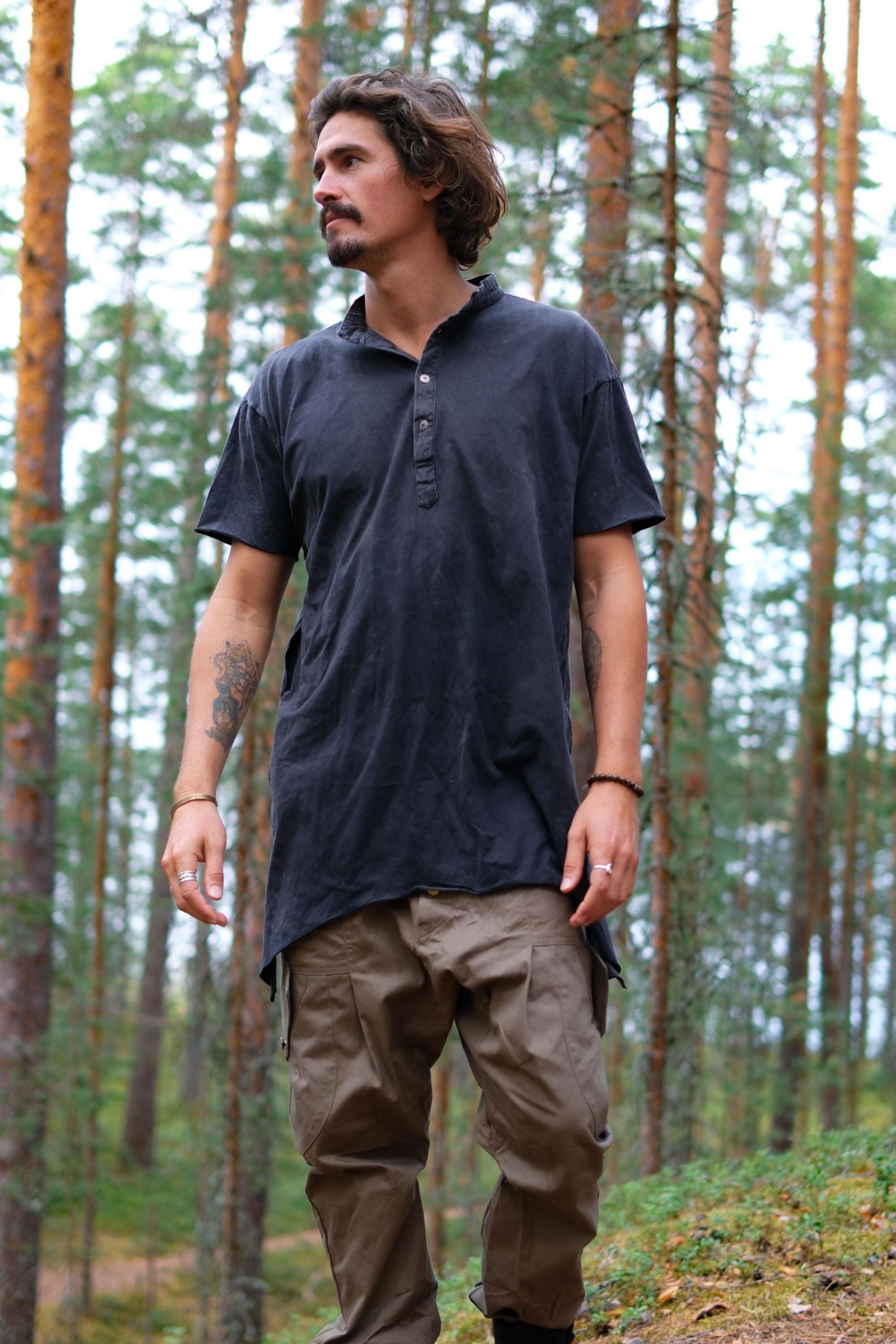 Men's Bamboo Kurta Shirt: Asymmetrical Boho Tunic Top Men's Bamboo Kurta Shirt: Asymmetrical Boho Tunic Top