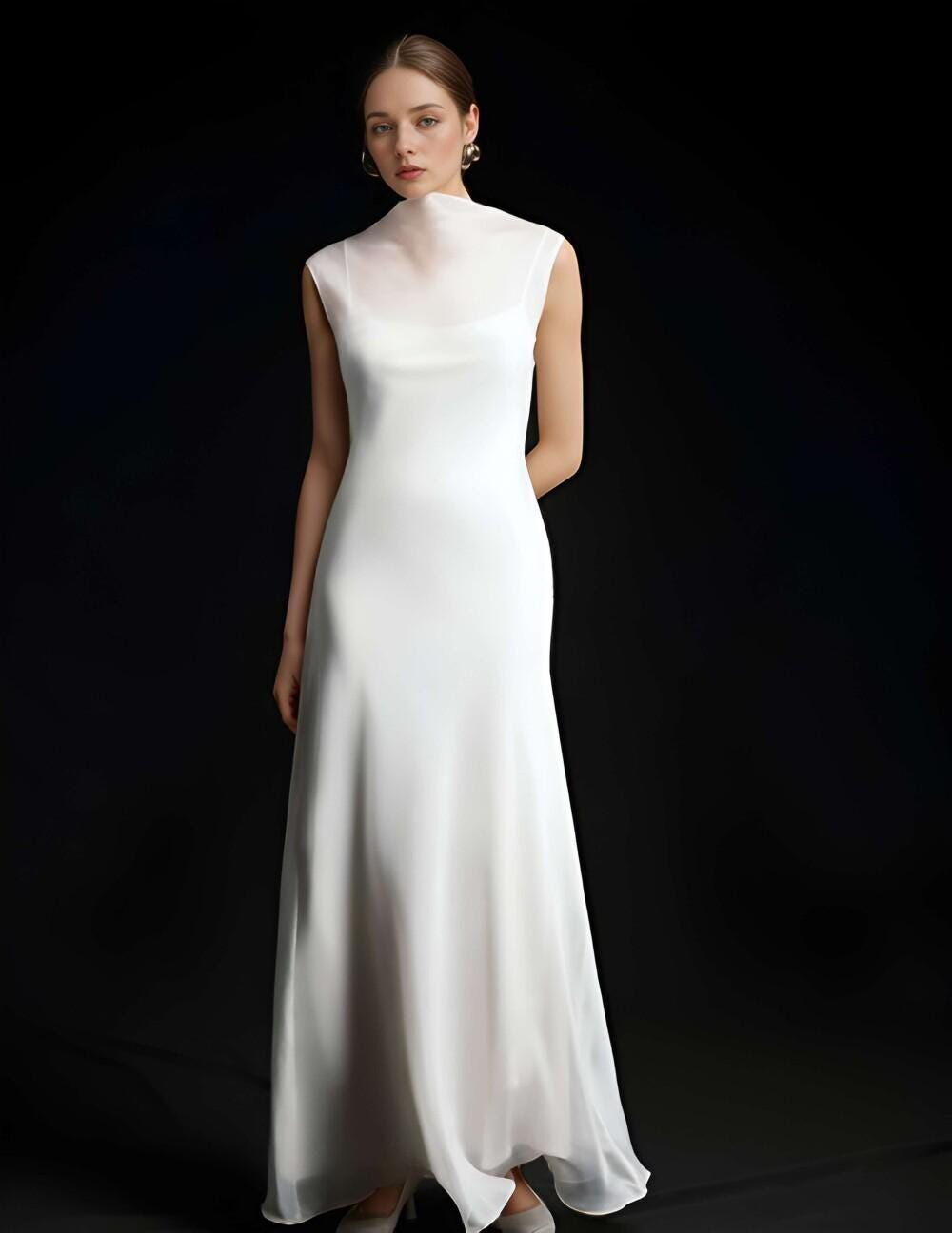 Ivory Silk Midi Dress Bridesmaid Slip Simple Wedding Ivory Silk Midi Dress Bridesmaid Slip Simple Wedding