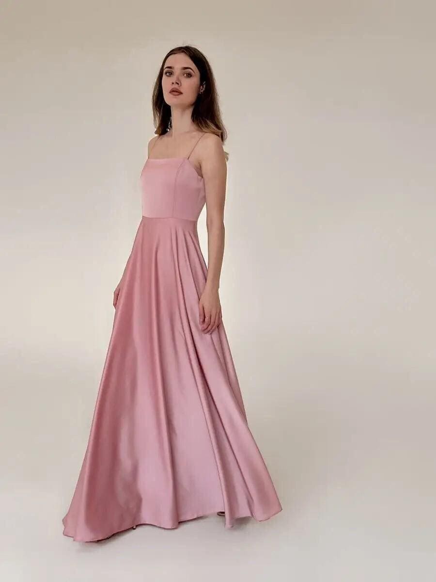 Pink Silk Maxi Dress Elegant A Line Satin Pink Silk Maxi Dress Elegant A Line Satin