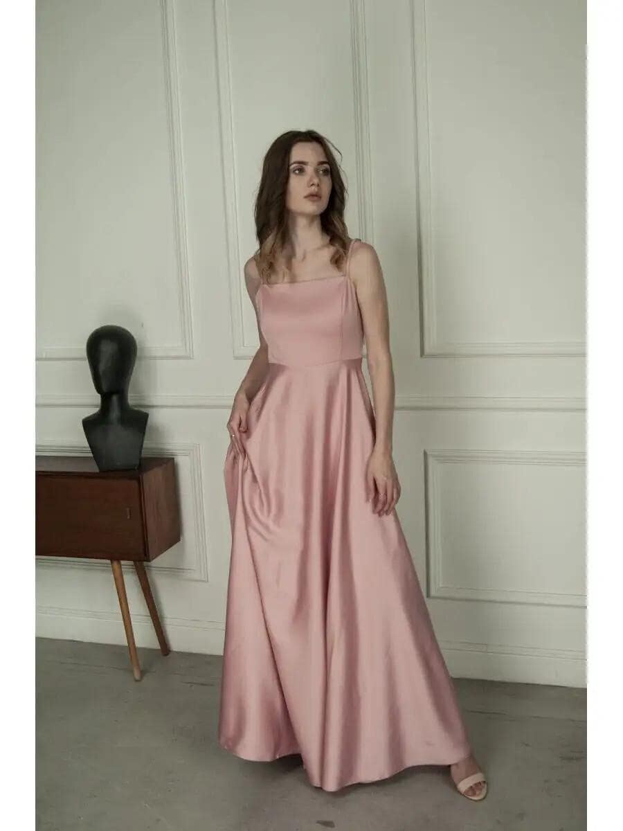 Pink Silk Maxi Dress Elegant A Line Satin Pink Silk Maxi Dress Elegant A Line Satin