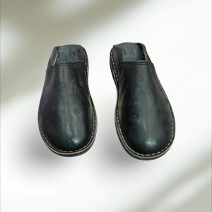 Babouche Marocaine Noire En Cuir Chaussons Classiques Faits